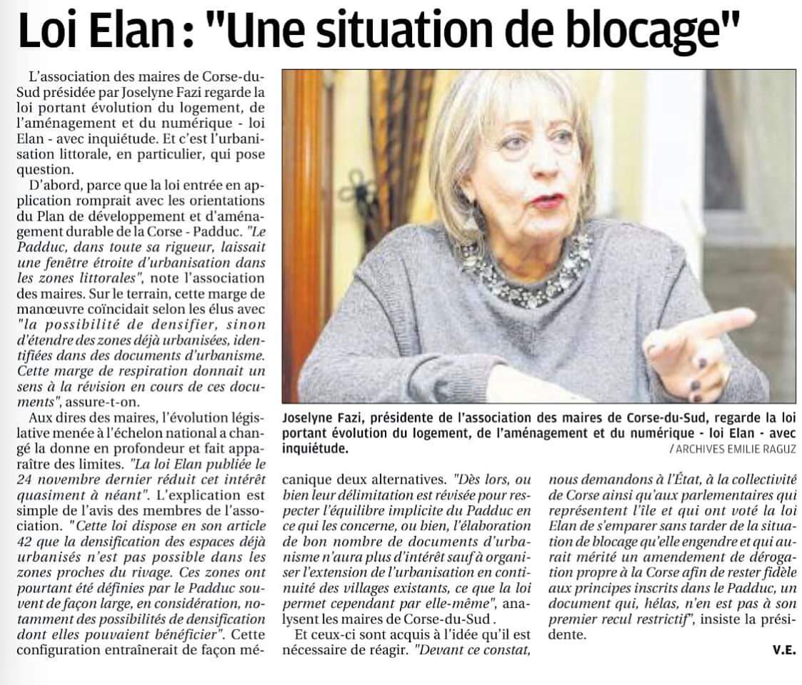 LOI ELAN  : "UNE SITUATION DE BLOCAGE"
<a href="/JoselyneMF/">Joselyne MATTEI FAZI</a> <a href="/corsematin/">corse matin</a>