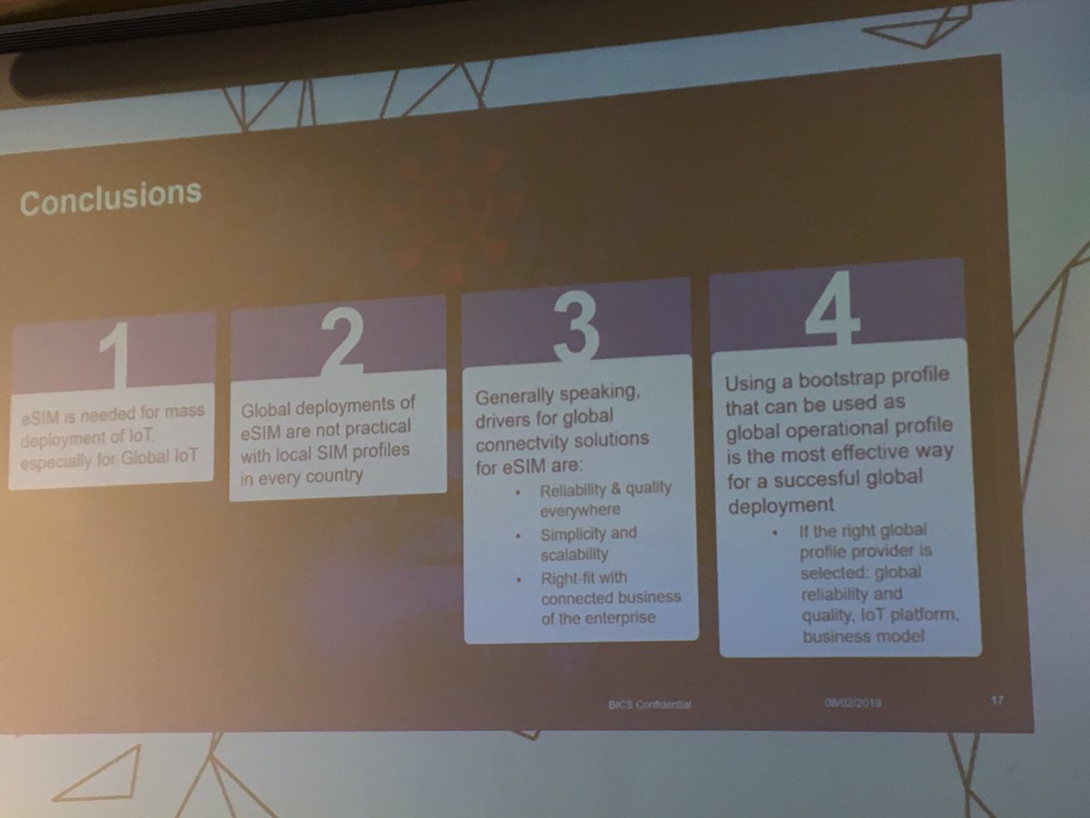 disruptivedean's tweet photo. Nicely-put: global connectivity for cellular #IoT using #eSIM & bootstrap profiles by @BICS_SA
#WorldeSIM2019
Seems like factory-installed bootstrap is pivot point for competition https://t.co/bp14qTD6KI