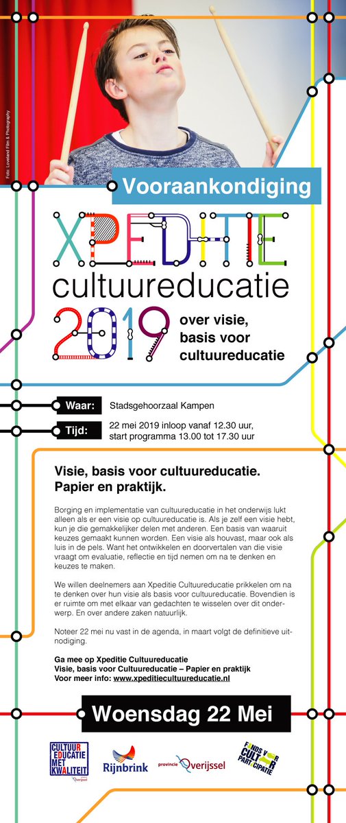 Het jaarlijkse congres Xpeditie Cultuureducatie komt er weer aan! Het thema dit jaar is 'Visie, basis voor cultuureducatie'. Ben jij er bij op 22 mei? bit.ly/2SB3NXR