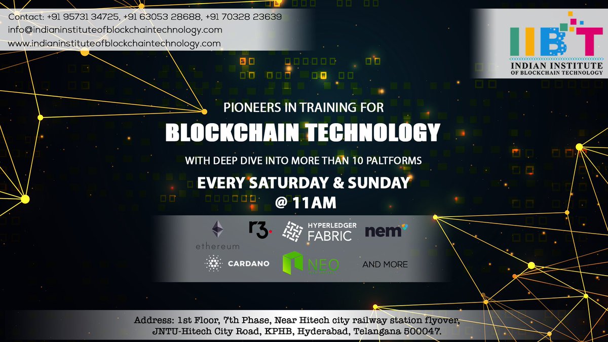 IIBTHyderabad's tweet photo. IIBT delivers an in-depth best Blockchain training in Hyderabad. Participants need to enroll in a best Blockchain training institute in hyderabad to attain the skills involved in the technology.
Visit Our Website:  https://t.co/esV2pSdhQ7
#IIBT #Blockchaintechnology #Hyderabad https://t.co/pCdcEzpU5b