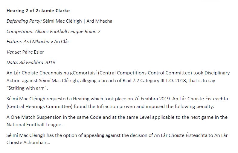The Gaa On Twitter Statement From Central Hearings Committee 8 2 2019 Hearing 2 Of 2 Jamie Clarke