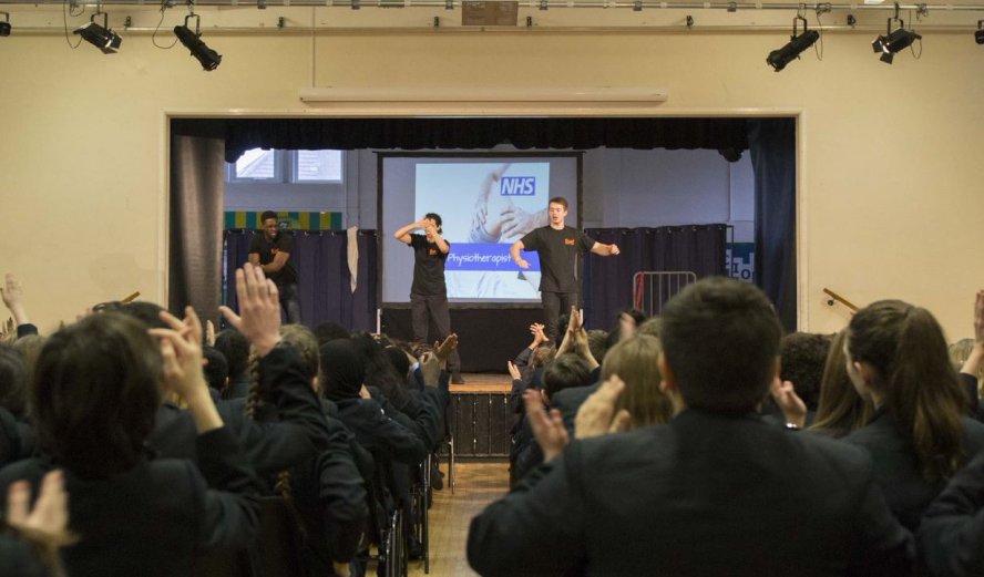 JobsThatCare's tweet photo. More snaps from the brilliant #JobsThatCare play which toured schools in SW London, helping students explore #careers in health and social care. @EnactSolutions #myfuture #healthandsocialcare #careers #FridayFeeling https://t.co/fJB3dJITwp