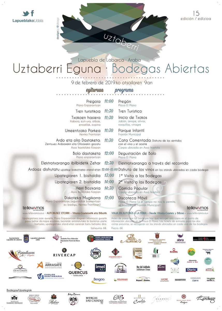 Mañana según el pronóstico del tiempo lo único que nos lloverá será vino en Lapuebla de Labarca! 🌞🍷
Os animamos a pasar buen día a visitar y probar los mejores vinos de Rioja Alavesa!
✅A las 11:00h nos vemos en el pregón con Joseba Arguiñano como anfitrión
#arabaerrioxa #Ardoa