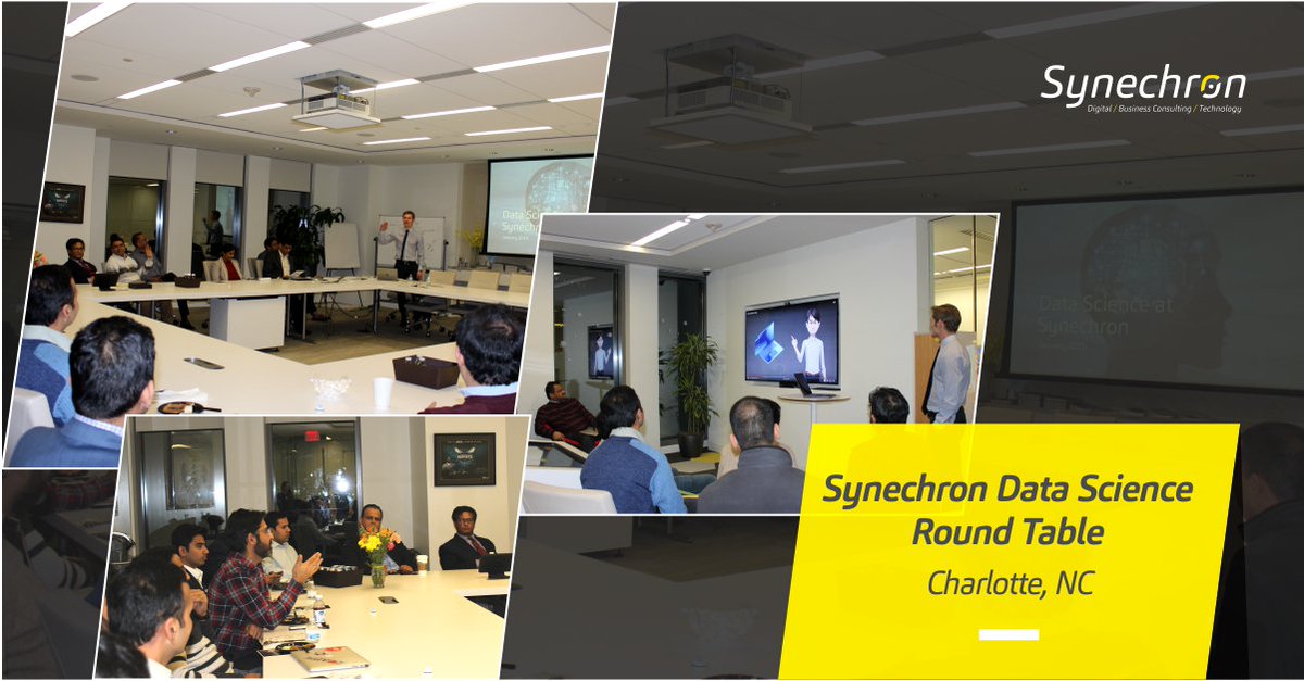 Synechron's tweet photo. Last month @Synechron #Charlotte hosted an enagaging #DataScience Round Table. The evening consisted of #intelligent #dicussions, #FinLab tours and great food! Read more about the event here: https://t.co/LvaaKx278X https://t.co/LzdayyOshV