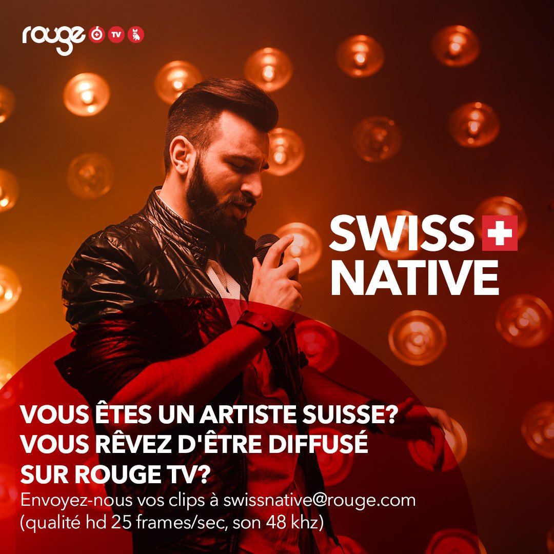 rougetv's tweet photo. Vous êtes un #artiste suisse et avez toujours rêvé de passer à la #télé ?
Vous êtes #chanteur #musicien #youtubeur #suisse et vous souhaitez vous faire connaitre du grand public ?
Soyez diffusé sur la chaîne #RougeTV
Envoyez votre #clip à 🎙 swissnative@rouge.com
#swissnative https://t.co/oNmZIzglBA