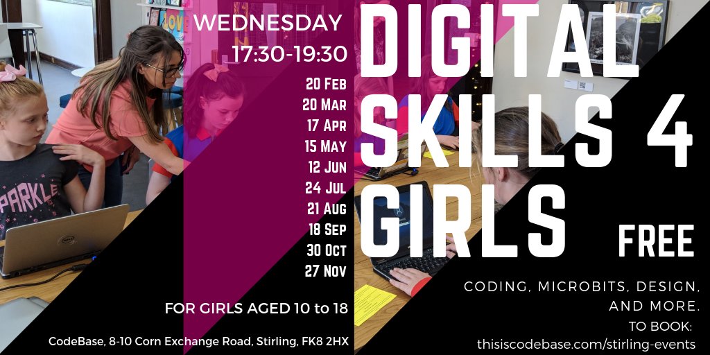 CodeBaseStirl's tweet photo. ✨Our next Digital Skills 4 Girls is happening in less than two weeks and places are filling up fast! 🚺 We'll be learning all about cyber security and coding micro:bits to send morse code messages! Book your spot 👇 https://t.co/66aDCXUXQ0
#womenintech #codelikeagirl https://t.co/nwpJv2BeYC