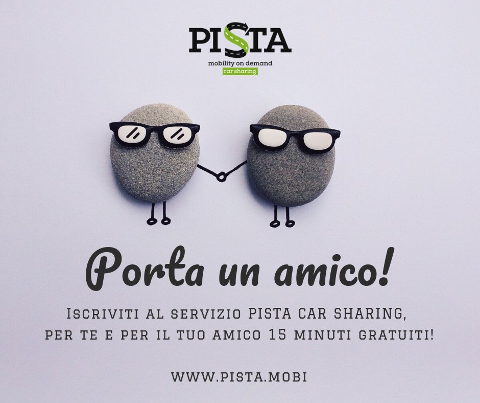 PistaMobility's tweet photo. 📢 Porta un amico in PISTA e riceverete entrambi 15 minuti bonus! 💰 Compila il form seguente: https://t.co/HIBwXrZ7sc 
Che aspetti? 😃 https://t.co/wzi8cL7oPu