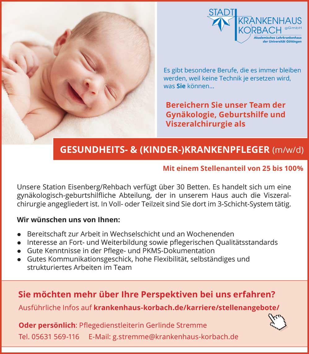 Mehrere freie Stellen im #Stadtkrankenhaus #Korbach, unter anderem in der #Gynäkologie + #Geburtshilfe
Übersicht und Details unter kuurz.de/jobs

#Hessenklinik #Nordhessen #Gesundheit #NeuerJob #Stellenanzeige