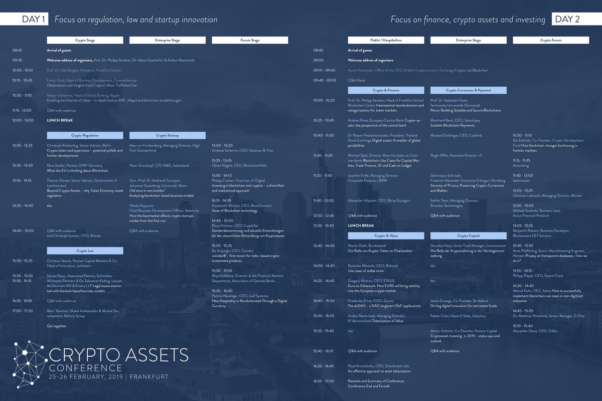 2 days and 60 speakers at the #CAC19 in @fsblockchain on 25-26 Feb! Download the agenda to get the full overview! Tickets here goo.gl/J84v1F w/ <a href="/Ripple/">Ripple</a> <a href="/blocktav/">Marc Taverner</a> <a href="/gnosisPM/">GnosisDAO</a> <a href="/bundesblock/">Bundesblock</a> <a href="/bundesbank/">Deutsche Bundesbank</a> <a href="/KreiterlingCh/">kreiterlingch</a> <a href="/BlockchainHelix/">@BlockchainHelix</a> <a href="/martchouk/">Localhost</a> <a href="/eisenhofer/">Alexis Eisenhofer</a> @philippsandner!