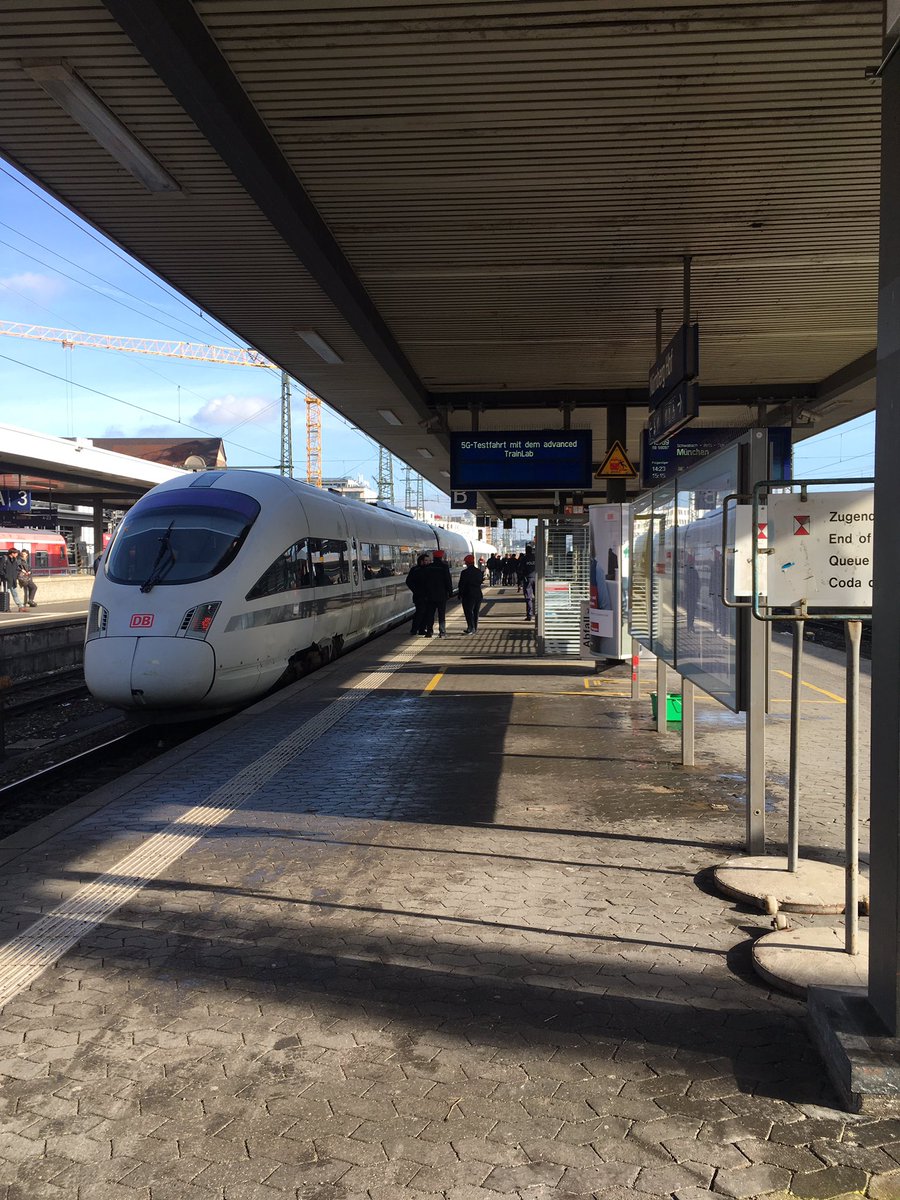 Advanced TrainLab of Deutsche Bahn ready for departure to a ride on the 5G Connected Mobilty pilot test field between Nuremberg-South and Greding along the A9 and railroad #telekomwall