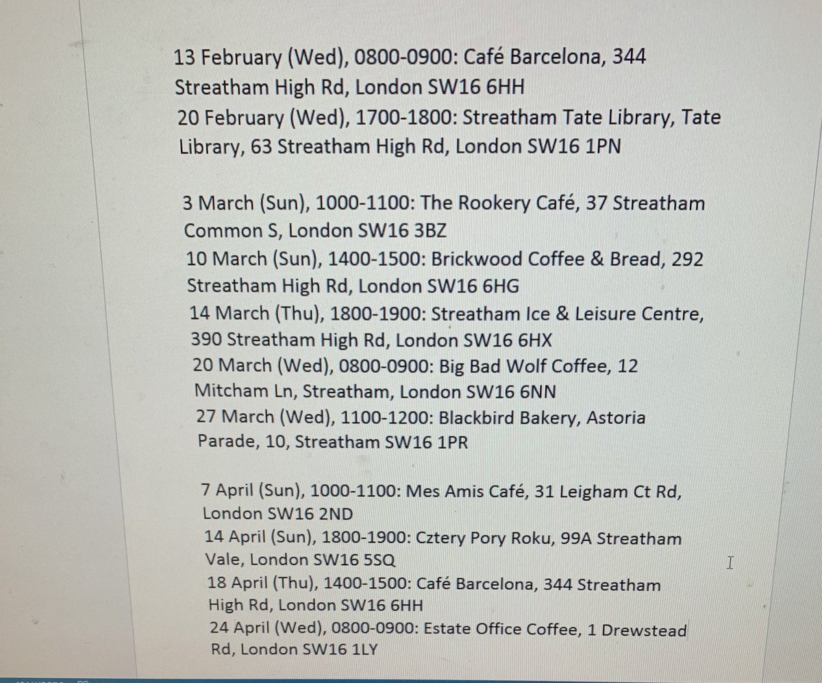 Here are the Cuppa with a Copper dates until the end of April! We hope to see you on some of these dates! You will also be able to talk to your local officers from @MPSStreathamW <a href="/MPSStreathamSth/">Streatham Sth Police</a>