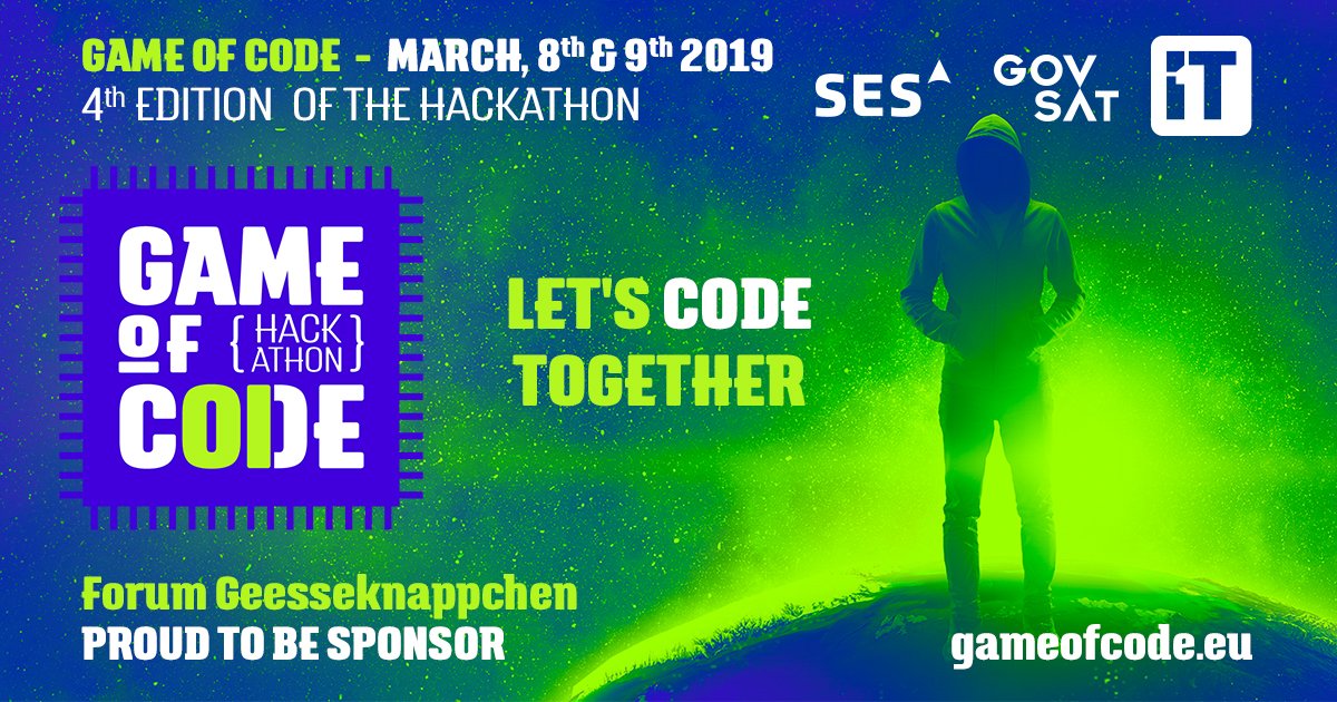 SES_Satellites's tweet image. We're looking for coders, programmers and doers. This March, #GameOfCode2019 is bringing brilliant teams together in Luxembourg. We're excited to be sponsoring the event with @GovSat. Don't miss this opportunity, register here 👉 bit.ly/2Ct4oRj 
#DoYouCode #GetSpaced