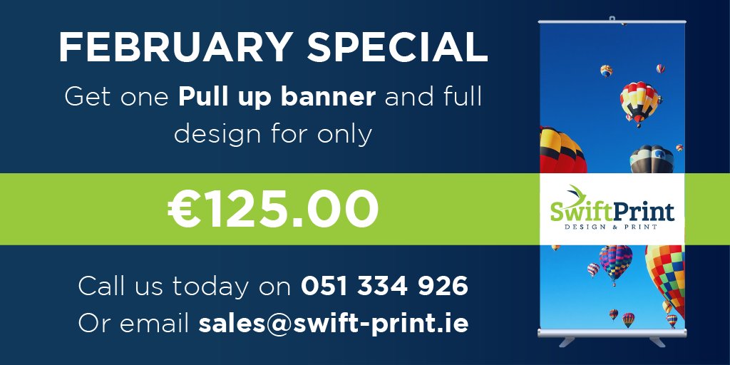 SwiftPrint_'s tweet image. Get this months special, One banner stand with FULL design for only €125!