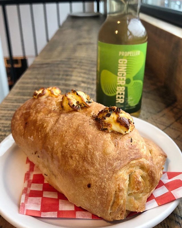 From twoifbyseacafe The Juddy-Buddy! Cajun chicken pie filling, with savoury cream cheese toppers! 🥧 #cotw #dartmouthns #tibs #twoifbyseacafe #twoifbysea #bakery zpr.io/gjqW9