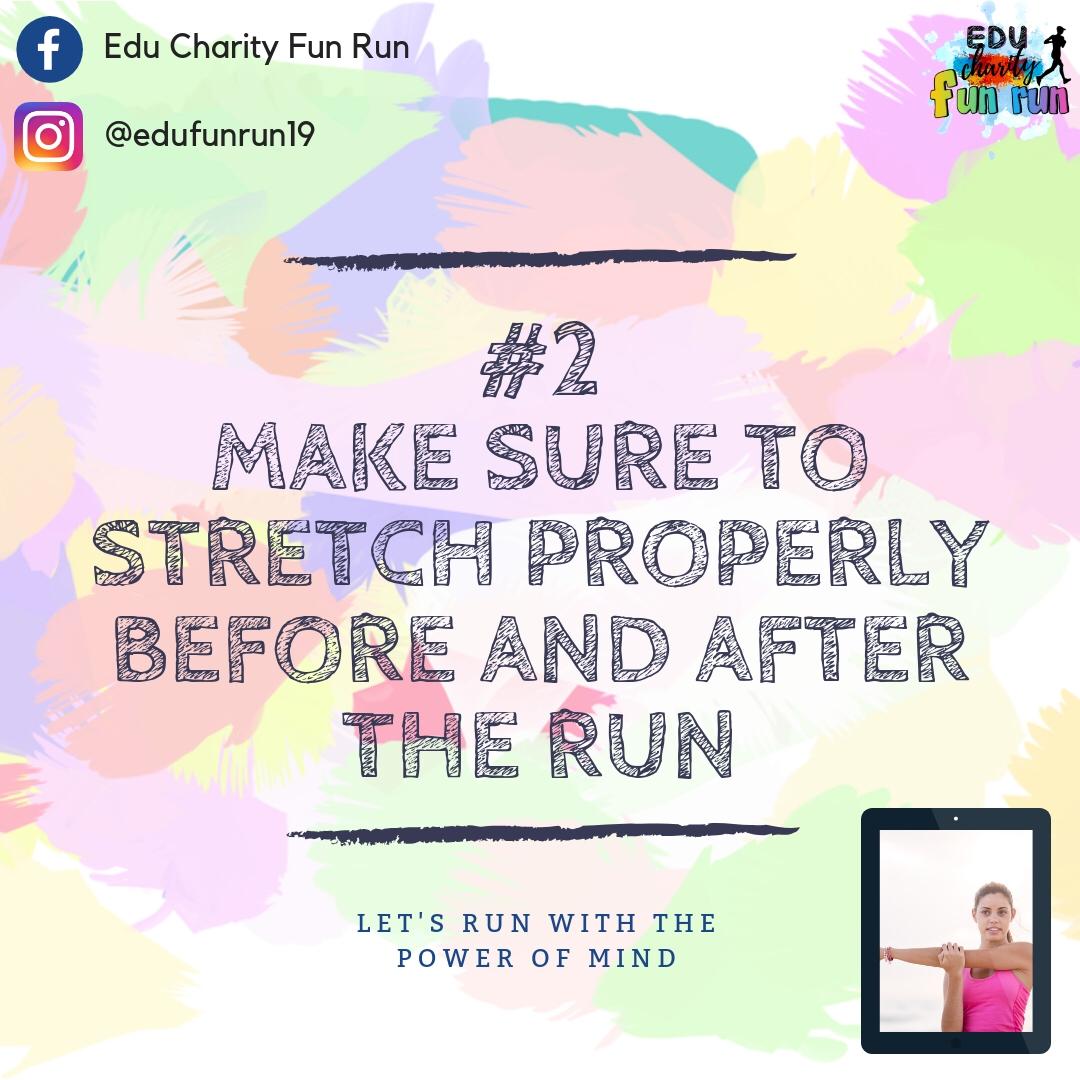 Fun2019's tweet photo. Next is #2 make sure to stretch properly before and after the run. It is important to stretch before running to avoid any injury. Prevention is better than cure 🤗
#letsrunwiththepowerofmind #educharityfunrun2019 #youthpower #edufunrun19 #ukm #yayasanangkasa #run  #charity https://t.co/qbaxAhzhdP