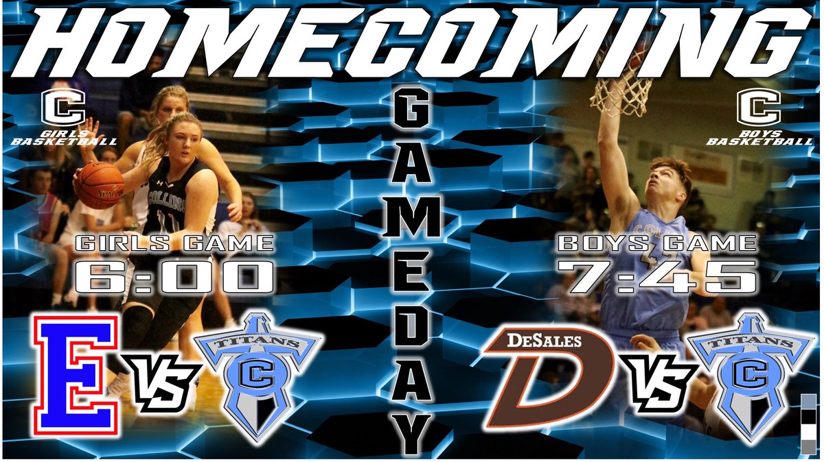 🚨🚨H O M E C O M I N G🚨🚨
🏀🏀🏀G A M E D A Y🏀🏀🏀
⏰6:00 | Girls 🆚 Eminence
⏰7:45 | Boys 🆚 DeSales
#LetsGoTitans <a href="/collinsgirlsbb/">Collins Girls Bball</a> <a href="/CollinsTitansBB/">Collins Titans BB</a>