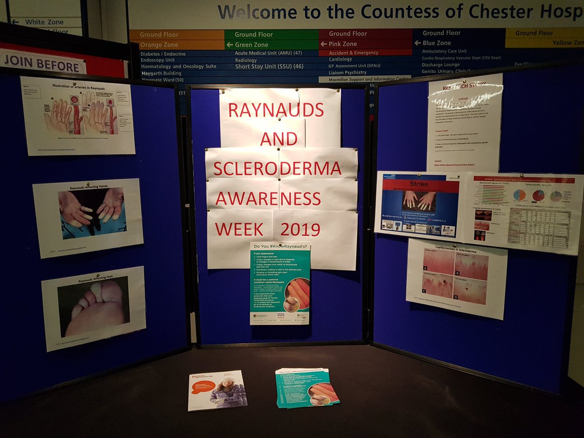 The Raynauds and Scleroderma Awareness stand @TheCountessNHS for anyone who'd like more information now in the main corridor for #RaynaudsAwarenessMonth #Raynauds #KnowRaynauds @WeAreSRUK #weareresearch #whywedoresearch @NIHRCRN_nwcoast