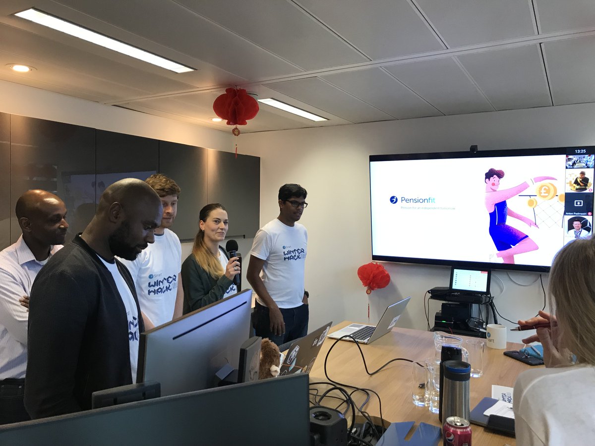 smartpensionuk's tweet photo. The PensionFit team demonstrating their idea on how, as a pension provider, Smart could give better insight and tips to members to improve their financial fitness for retirement.
#WinterHackathon #Fintech #Innovation https://t.co/Z630Kse59l