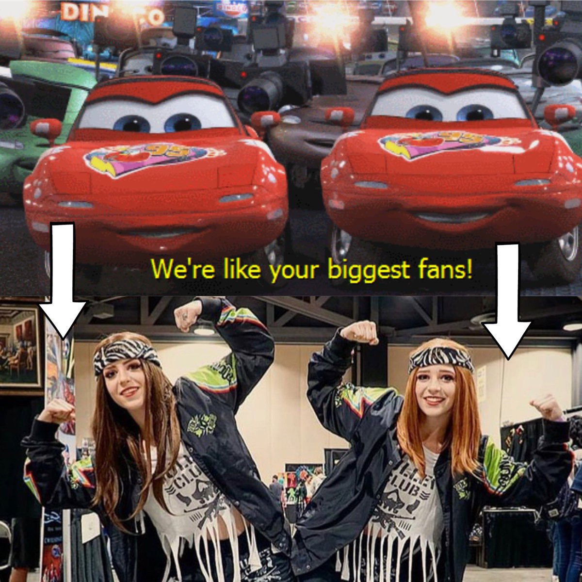 pkk_patty's tweet photo. So a couple days ago my sister had the realization that we are basically the twins from the movie cars.... the ones who dress up as Lightning McQueen...... I don’t know how to feel about this. https://t.co/vxiQgy54gm