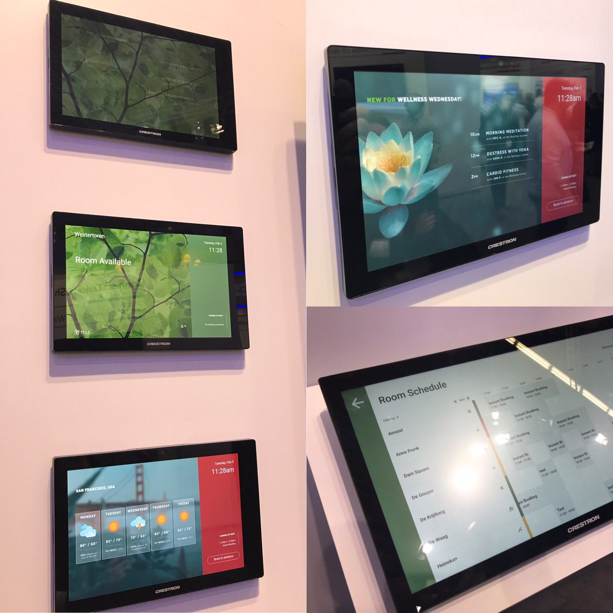 appspace's tweet image. Make meetings easier with #Appspace &amp;amp; @Crestron. View availability with individual #roomscheduling &amp;amp; book spaces instantly. View all meeting room availability with the schedule board. Easy to configure, brand &amp;amp; deploy. #modernworkplace #crestron #ISE2019