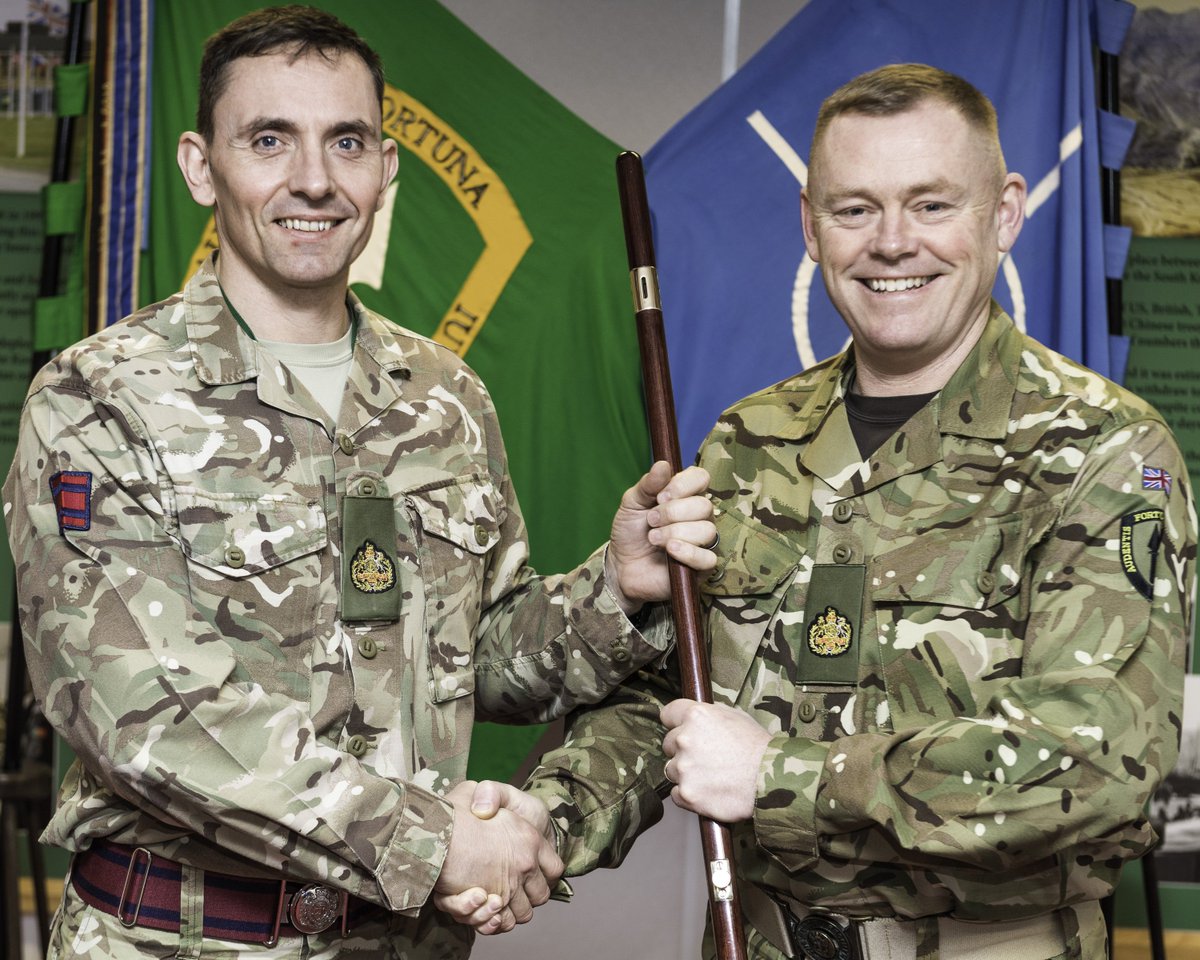 Change of Pace - The senior soldier at <a href="/NATO/">NATO</a>'s Allied Rapid Reaction Corps, Command Sergeant Major Allan Ridler (left), hands the pace stick to his successor, Stuart Davison #WeAreNATO🇬🇧