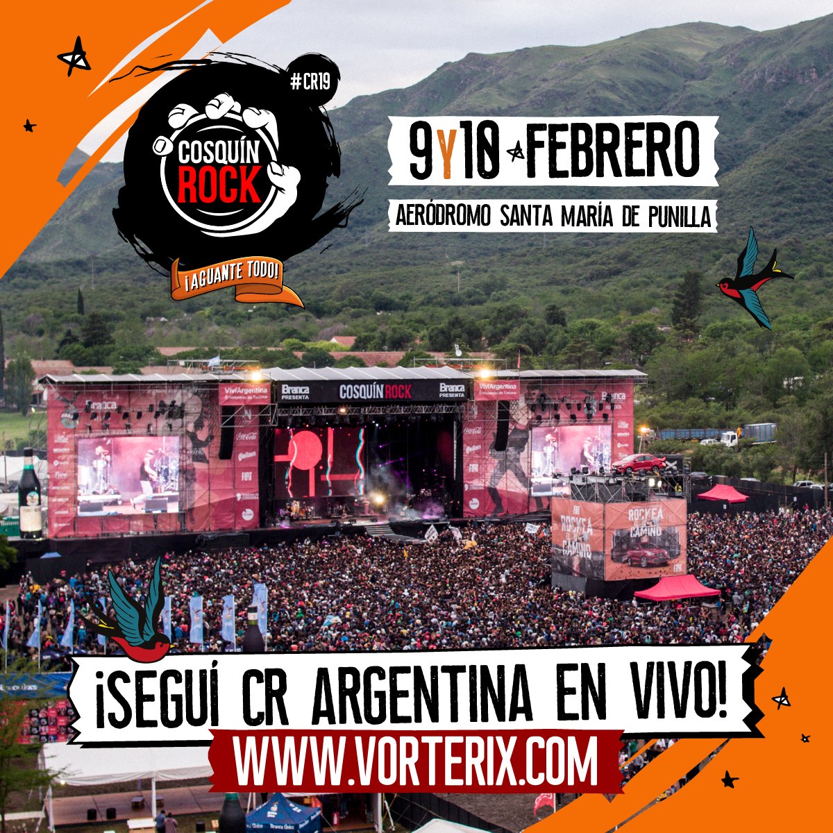 CosquinRockBo's tweet photo. @Cosquin_Rock Argentina ¡EN VIVO!
.
Este 9 y 10 de febrero mira la edición argentina desde cualquier lugar del mundo. 
.
🕑Desde las 14 hs Argentina.
En https://t.co/x0MSRoFEza &amp; https://t.co/gQ4yaSEWd8
#AguanteTodo
#CR19 https://t.co/IsKyf7UF43