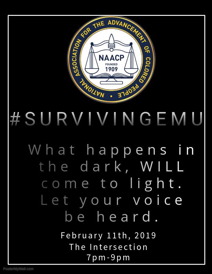 NAACPEMU's tweet photo. What’s done in the dark will come to the light! Come out and join us for an overdue discussion on predatory behavior and rape culture on EMU’s campus. Come share experiences and stories in our open discussions. Nobody should have to go through sexual assault alone! https://t.co/HhWRwhIZZK