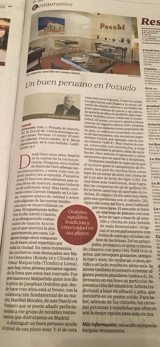 Paschi. Un buen peruano en Pozuelo. Mi crítica de este viernes en la edición impresa de ABC Madrid.