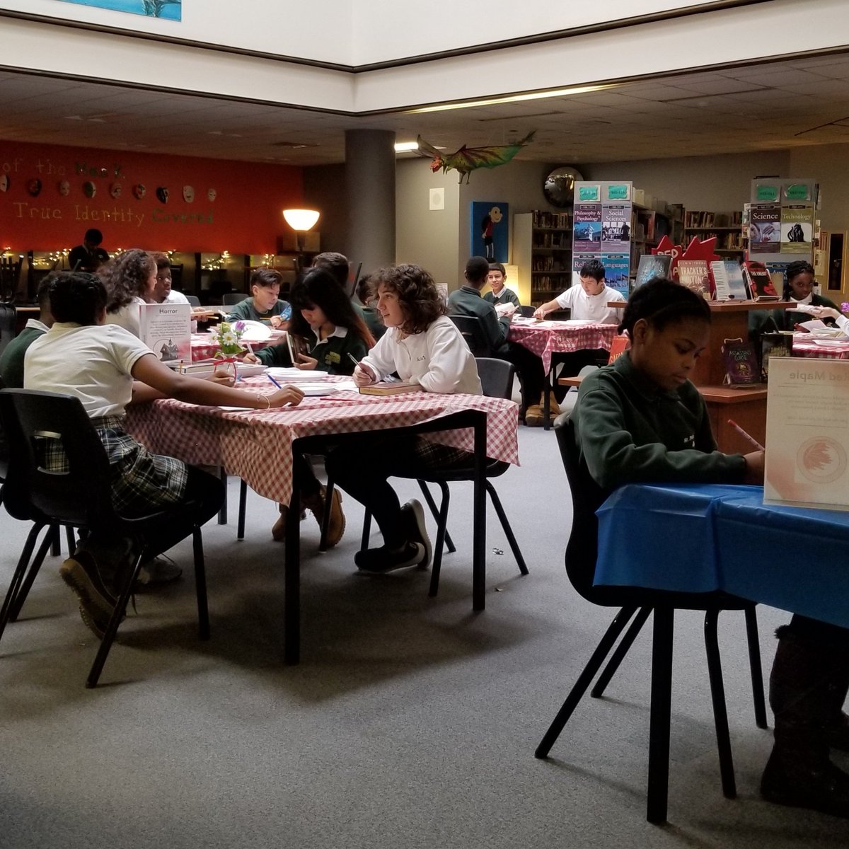 TGPartridge's tweet photo. Gr 7 &amp; 8 Book tasting at the Learning Commons #IamStPats #BeStPats https://t.co/X5xEklRTa9