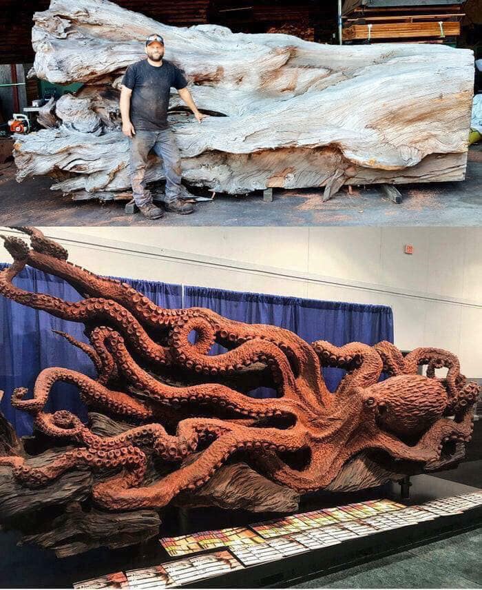 Humans are amazing! Check out how talented chainsaw artist Jeffrey Michael Samudosky transformed this hunk of redwood. (📸 via @CatChange) #makersgonnamake #chainsawart #woodworking #chainsaw #kraken