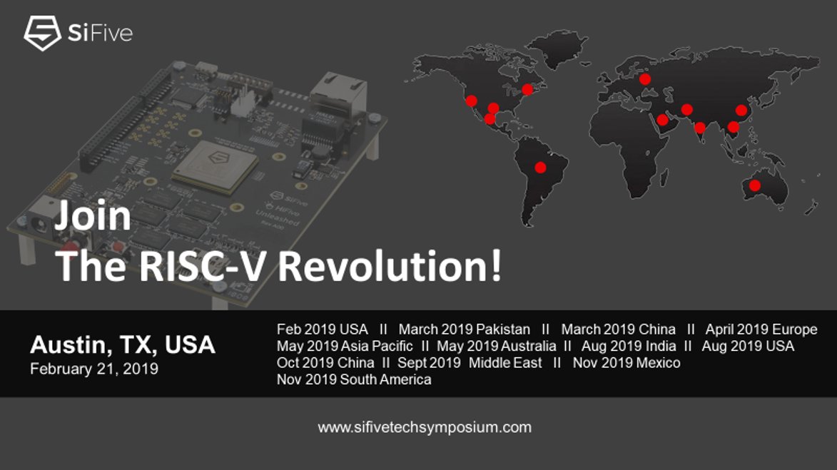 SiFive's tweet photo. Want to learn more about RISC-V? Attend our Technology Symposium in Austin to hear what industry leaders are saying, learn about the latest design platforms for RISC-V based SoCs, and see demos featuring the latest development boards, IP and software.
https://t.co/rnHKMNrJV4 https://t.co/qRjF9EnUbk