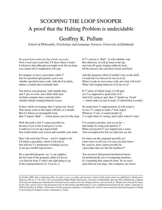 Prof Barry O Sullivan Mria A Proof That The Halting Problem Is Undecidable In Dr Seuss Rhyming Style Mathematics Computerscience Drseuss