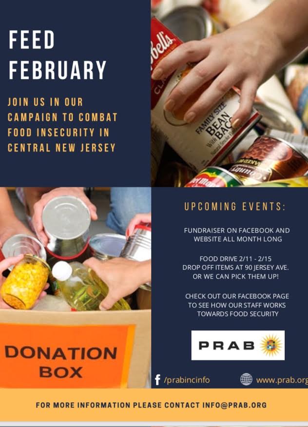 RAHRutgers's tweet photo. Join @PRABincInfo in their Feeding February Campaign to combat food insecurity! They are hosting a month-long fundraiser and a food drive from February 11th-15th. You can drop off the food items at 90 Jersey Ave! Please visit their website https://t.co/yMemwxF08n for more info! https://t.co/Mh8UEbyuy7