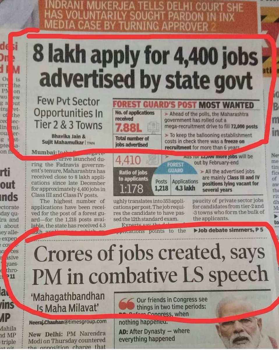 This headline exposes the hollow claims on #Jobs made by #Modi in #Loksabha yesterday. From fudging data to deliberately misrepresenting facts, our PM is a master at it.

#DarpokModi
#ModiParliamentSpeech
#ModiUnstoppable
#ChowkidarChorHai 
#HowsTheJobs