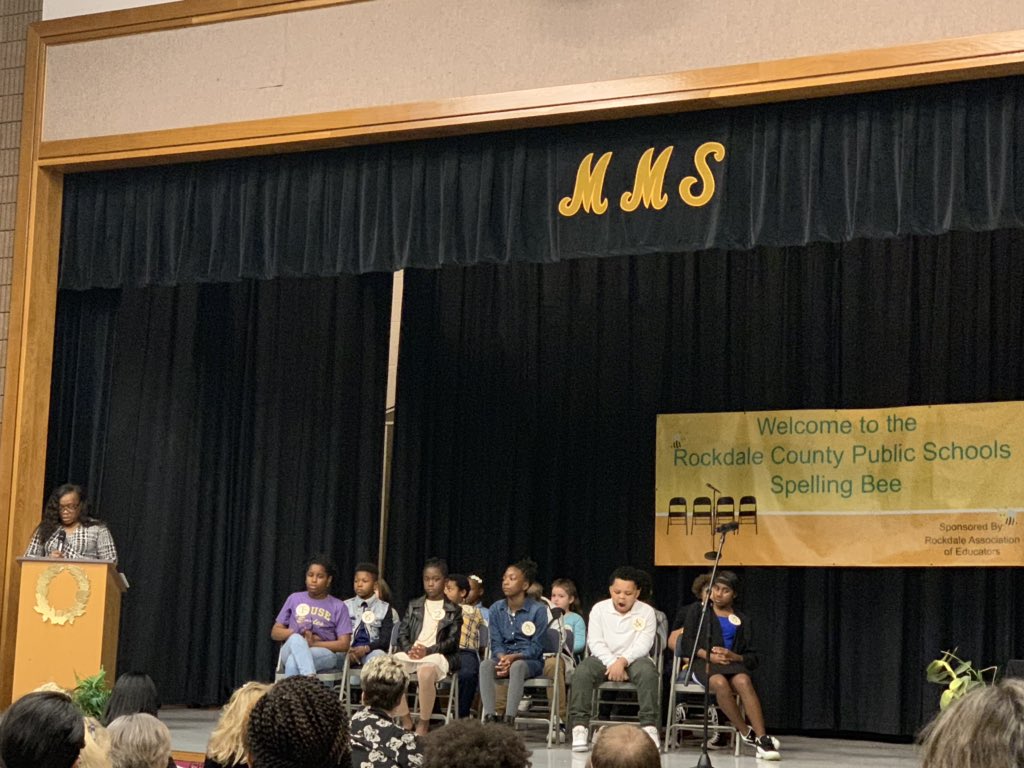 Our Elementary and Middle School students are on stage and ready for the start of the spelling 🐝 #letsgo