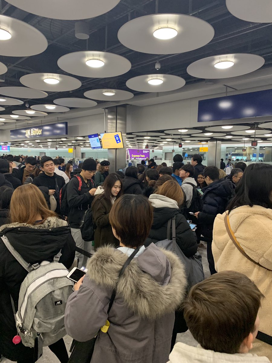 #heathrowairport 2 people checking passports for all these people. So much for #BritishExcellence_Not