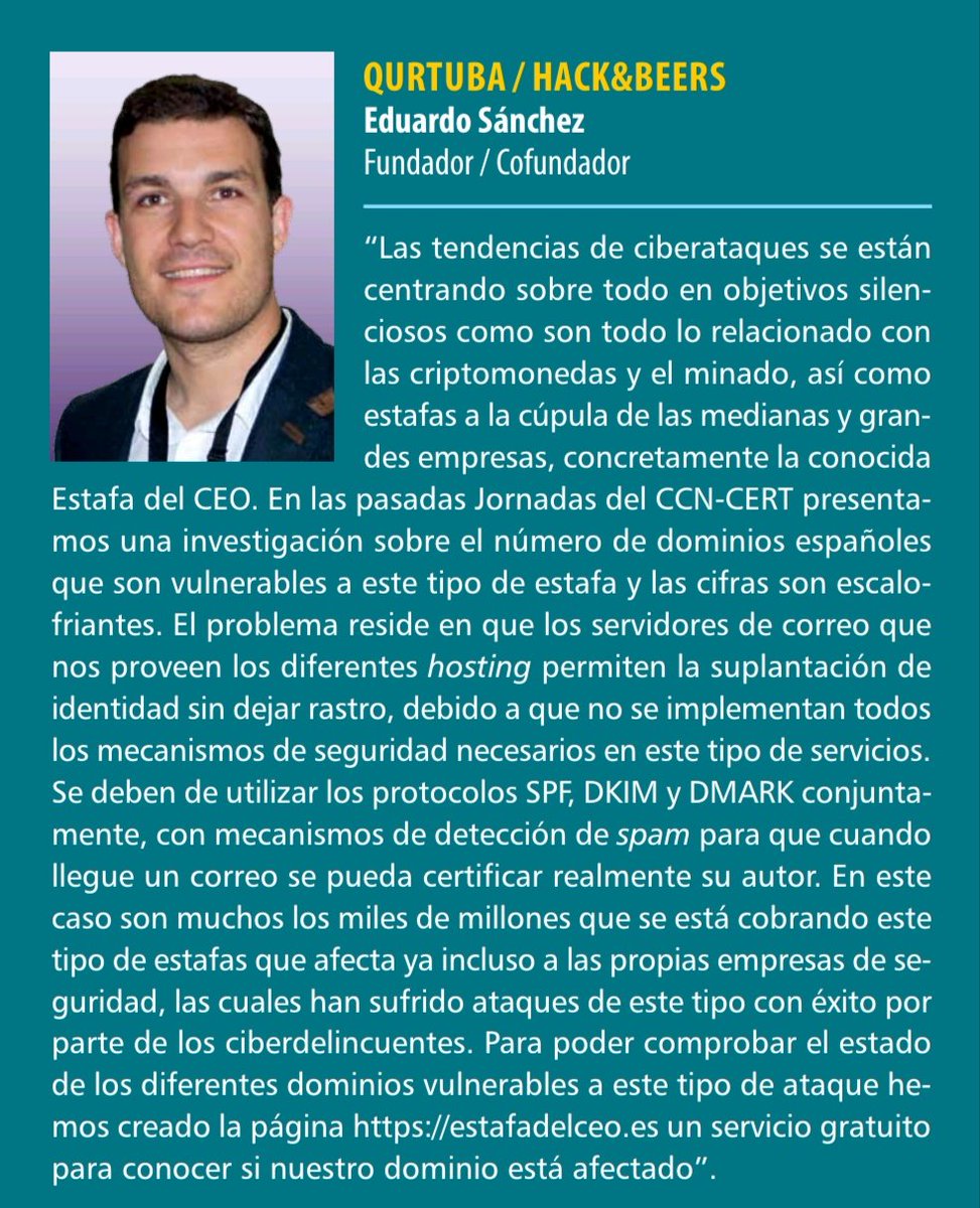 OnbrandinG's tweet image. ¡Orgullosos de nuestro compañero @eduSatoe!
¿Cómo serán los ciberataques en 2019?
#criptojacking y estafas por suplantación de identidad