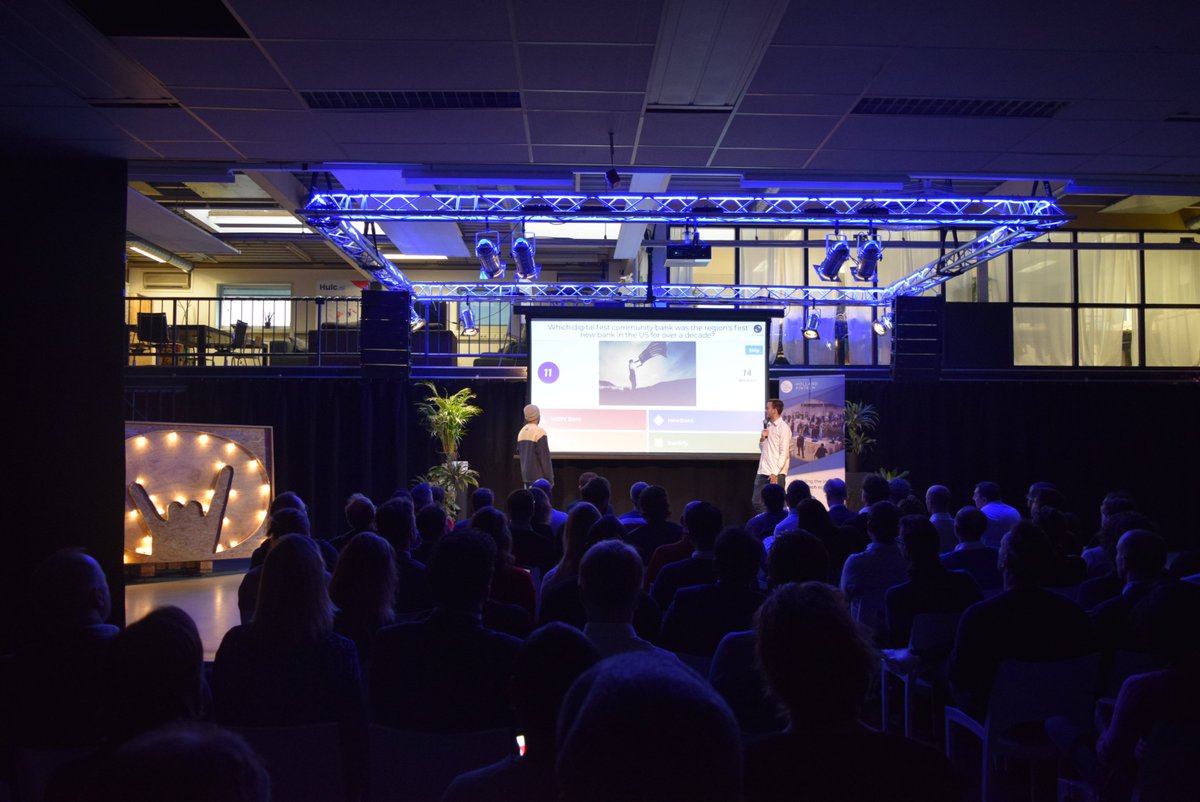 HollandFinTech's tweet photo. We're off to a great start today! Michael opened sharing what Holland FinTech is up to and Elliot & Sam are now hosting the first #FintechQuiz. Who paid attention to the news this week? #HFTmeetup https://t.co/1Nhj8xVZoO