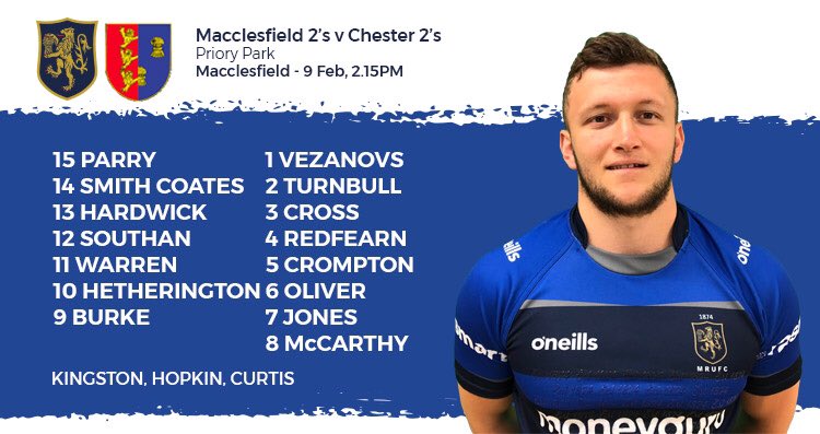 MaccRugby's tweet photo. MORE TEAM NEWS! Here is the 2nds team for the weekend as they take on @RUFCChester @Adammccarthyyy Sam Parry, Josh Redfern, Charlie Warren, Carl Southan and  Kostja Vezanovs are among the side put out by Chris Townsend #maccrugby https://t.co/g3ct9kODPv