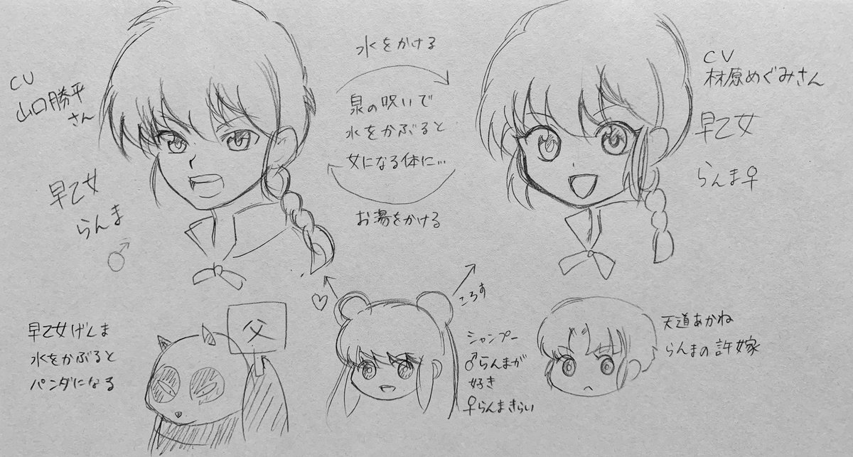 おさつ お絵かき頑張りたい らんまを知らない世代の隊長さんのために簡単な解説イラスト描きました W 似てないけど 気にしないで欲しい