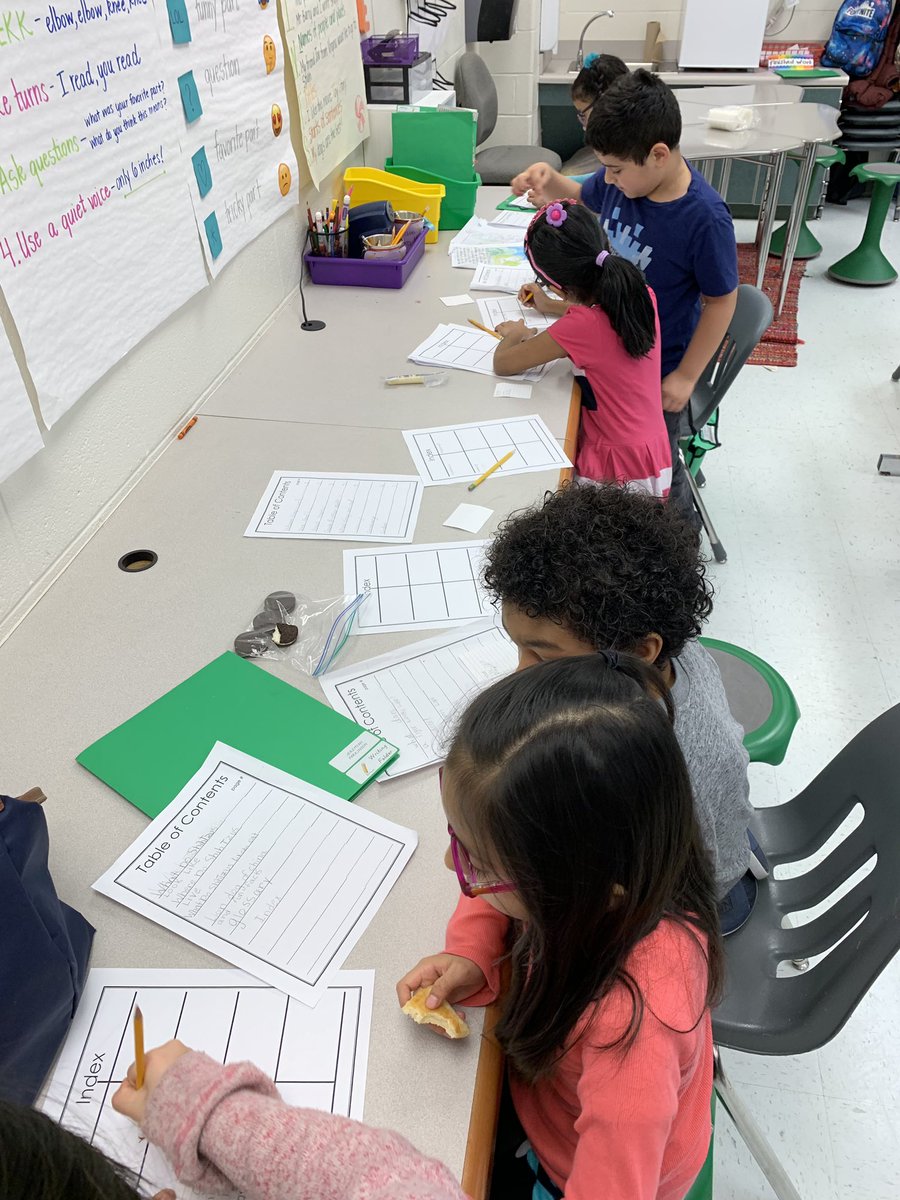 MrsBarry_RRD's tweet photo. #Collaboration during writer’s workshop. Student experts teach others how to add an index to their non fiction animal books. @RRD_LCPS https://t.co/dcOBP8yg2S