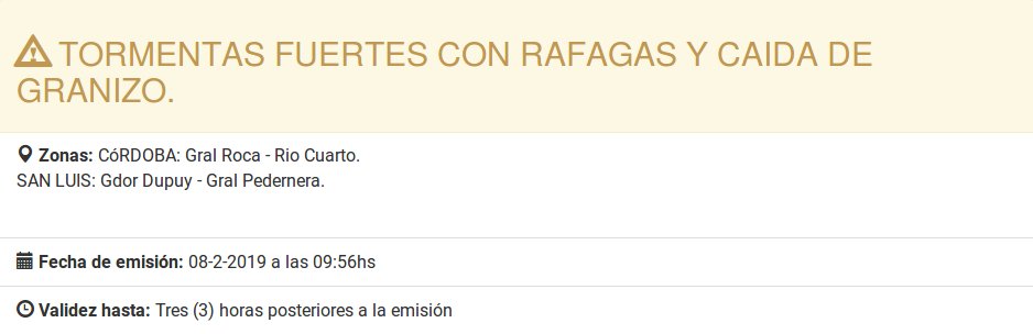 #BuenViernes Aun sigue vigente el alerta a corto plazo emitido por el <a href="/SMN_Argentina/">SMN Argentina</a> 

Si observan algún fenómeno  severo no se olviden de pasarnos fotos y contarnos donde ocurrió y la hora del evento en <a href="/RelampagoEdu/">RELAMPAGO_edu</a>