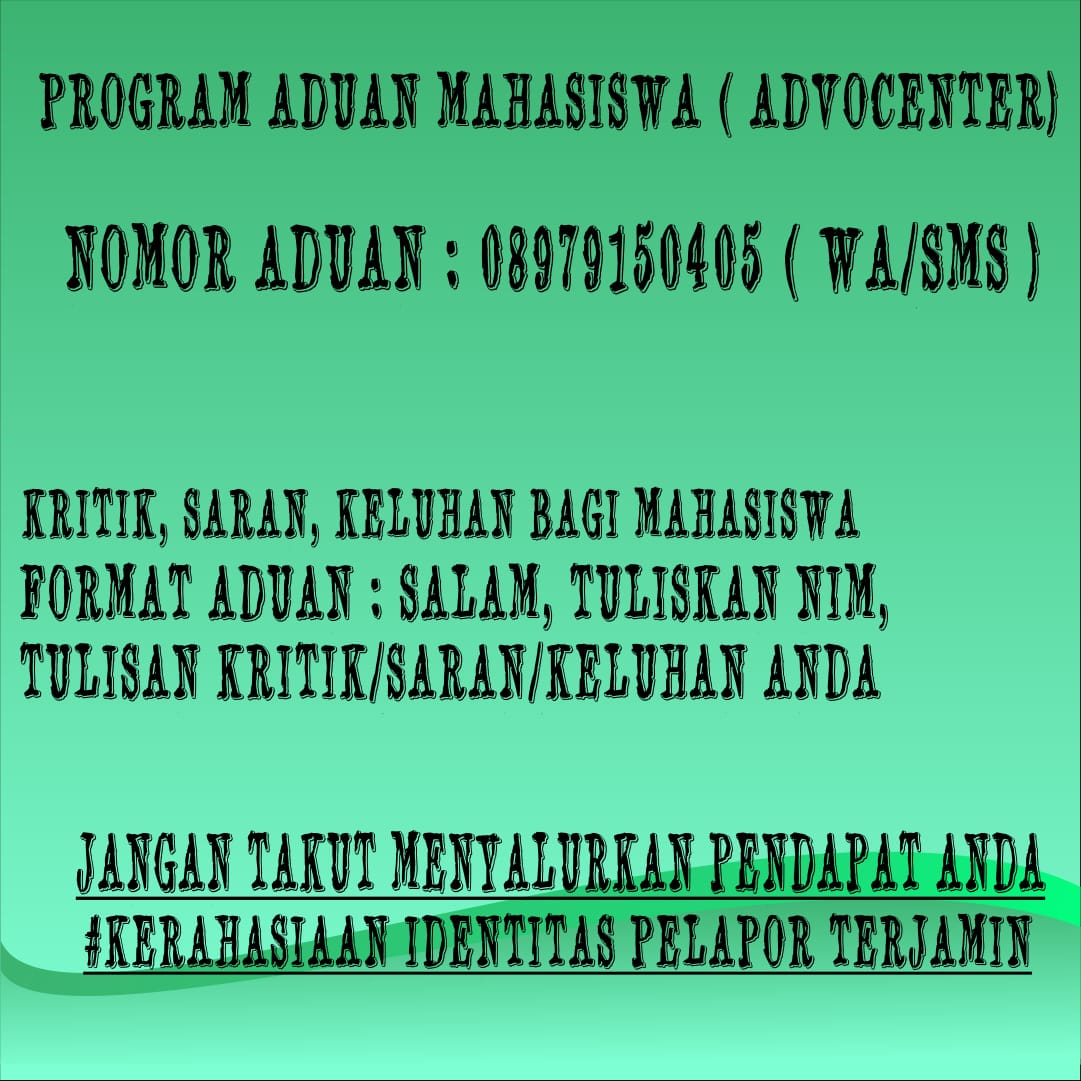 Hallo temen-temen unisbank 
Kami dari advokasi BEM-U 
Ada program advocenter buat kalian yang punya kritik/saran/keluhan buat BEM - U, lembaga unisbank atau tentang pelayanan kemahasiswaan boleh nii sampaiin ke kita lewat advocenter 
#jangantakutbuatbersuara