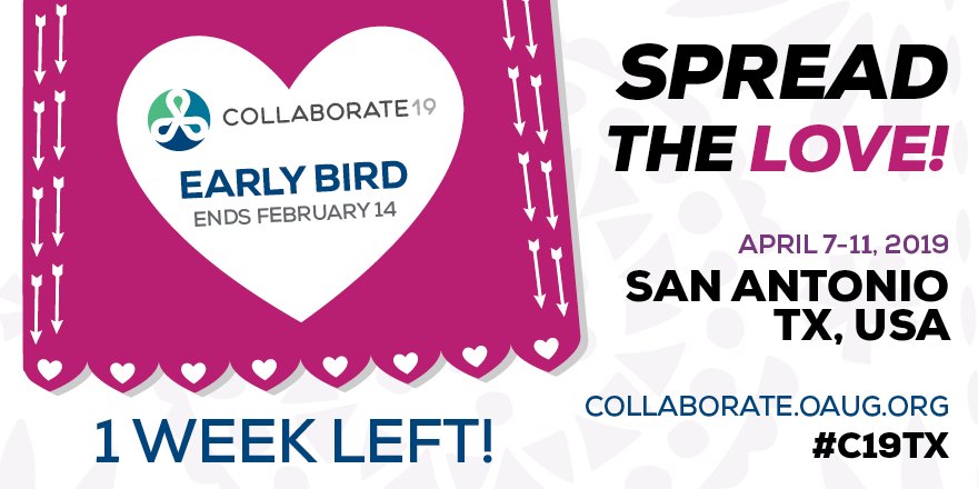 early bird Collaborate 2019 rates available through 2/14. Register today!
#OAUG #2019