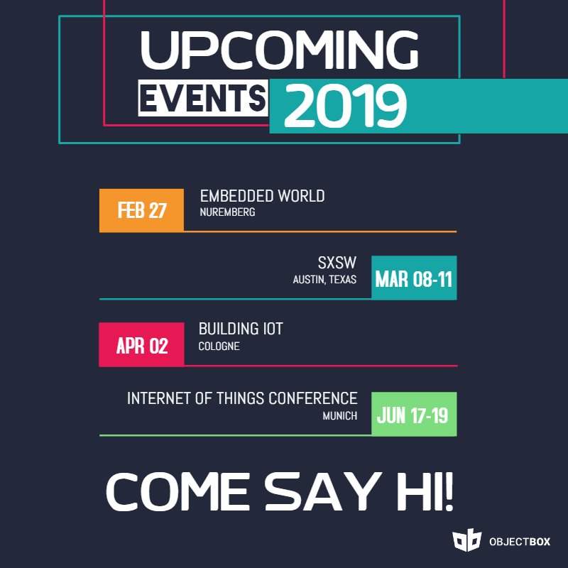 ObjectBox_io's tweet photo. #objectbox is going to be talking about #edgecomputing in #iot at these awesome events! Come say hi if you're at @embedded_world, @sxsw, @building_iot, @iotconf. We'd love to meet you! 😄
#objectbox #techevents #embeddedworld #sxsw #buildingiot #iotconf https://t.co/JF0bo0c3Uu