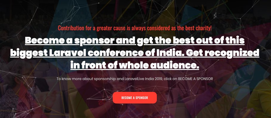 India's Largest #php #laravel #conference is looking for #sponsors to shake hand with the tech giants.
Let's take participate to make #laravelLiveIn a great success.
#laraveldevelopment #phpframework