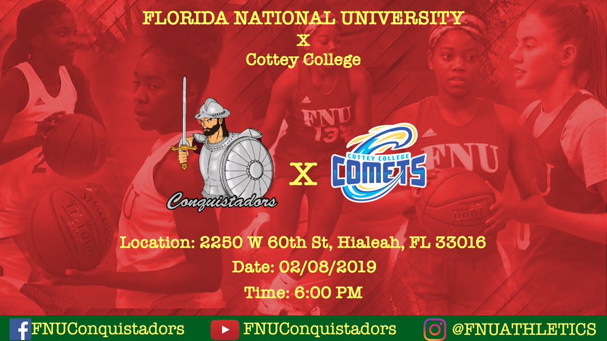 FNU Athletics (@fnuathletics) on Twitter photo GAME DAY 🏀🔥
Today at 6:00 pm, Florida National University women’s basketball team will be playing against Cottey College. They need your support at Bucky Dent Gymnasium. Let’s go Conquistadors! #FNU #GoConquistadors <a href="/fnuwbb/">Florida National University WBB</a> GAME DAY 🏀🔥
Today at 6:00 pm, Florida National University women’s basketball team will be playing against Cottey College. They need your support at Bucky Dent Gymnasium. Let’s go Conquistadors! #FNU #GoConquistadors <a href="/fnuwbb/">Florida National University WBB</a>
