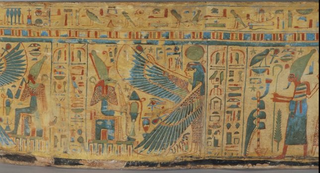 JSTOR_Forum's tweet photo. Incredible images from the @carlosmuseum public collection of an unfinished coffin: "The coffin never received its outer coat of yellow varnish, leaving the colors, particularly the 'Egyptian blue' as vivid as the day they were painted." https://t.co/MMMXo2yjrF https://t.co/ho3EHr40EE
