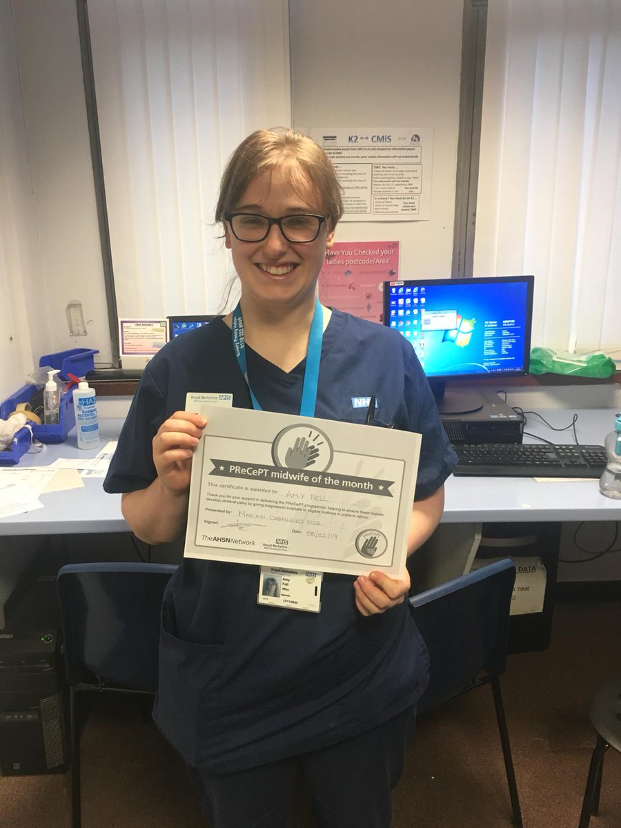 Congratulations to Amy @RBNHSFT who achieved the @PReCePT_MgSO4 midwife of the month award.  Amy has ensured that 3 mothers over the last 3 months have received MgS04 ensuring their baby < 30 weeks got optimum neuroprotection #precept #safercare
