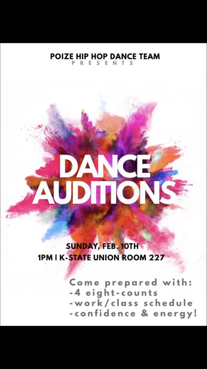 KSUPoizeHipHop's tweet photo. It’s that time again!! Poize will be hosting tryouts this Sunday @ 1pm in the union. 🤸🏾‍♀️ https://t.co/fCiv4N0m9H
